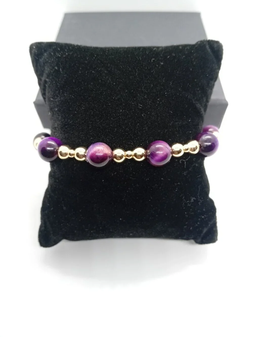 Purple Reign Purple Tiger's Eye Stretch Bracelet 14K Gold Filled Focus & Protect